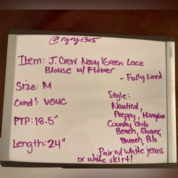 J. Crew Navy & Green Floral Crochet Lace Blouse Cap Sleeve Preppy Classic Sz M - Picture 10 of 10